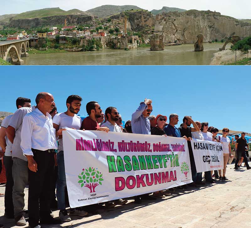 Top: Hasankeyf, 2018 © Herbert Frank (CC BY 2.0) https://bit.ly/3lFzPNa Bottom: The protest at Hasankeyf © Harry Waveney