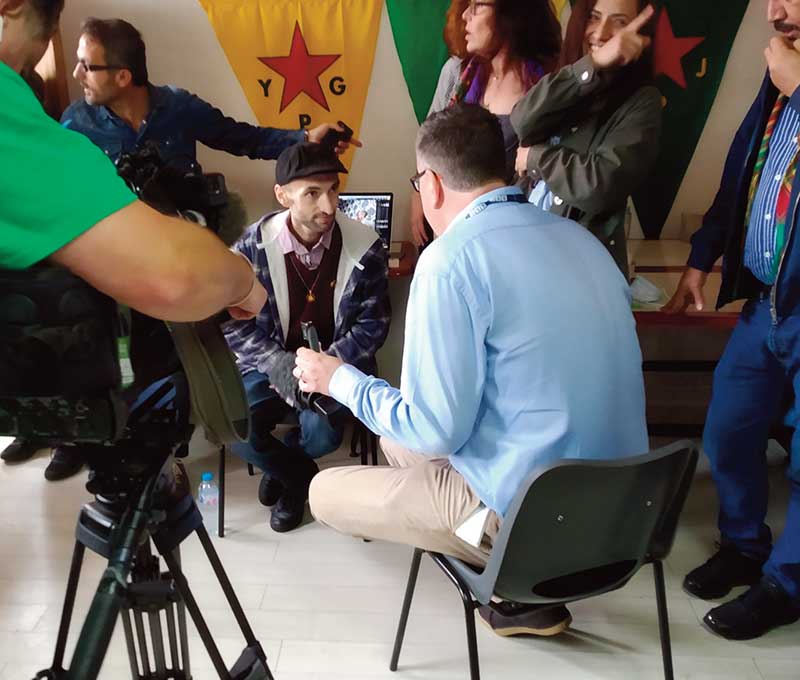 Îmam Şîş being interviewed by the BBC at the end of his 161-day hunger strike © Harry Waveney